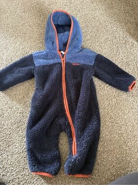 Sherpa One-Piece Navy Blue with Orange Trim